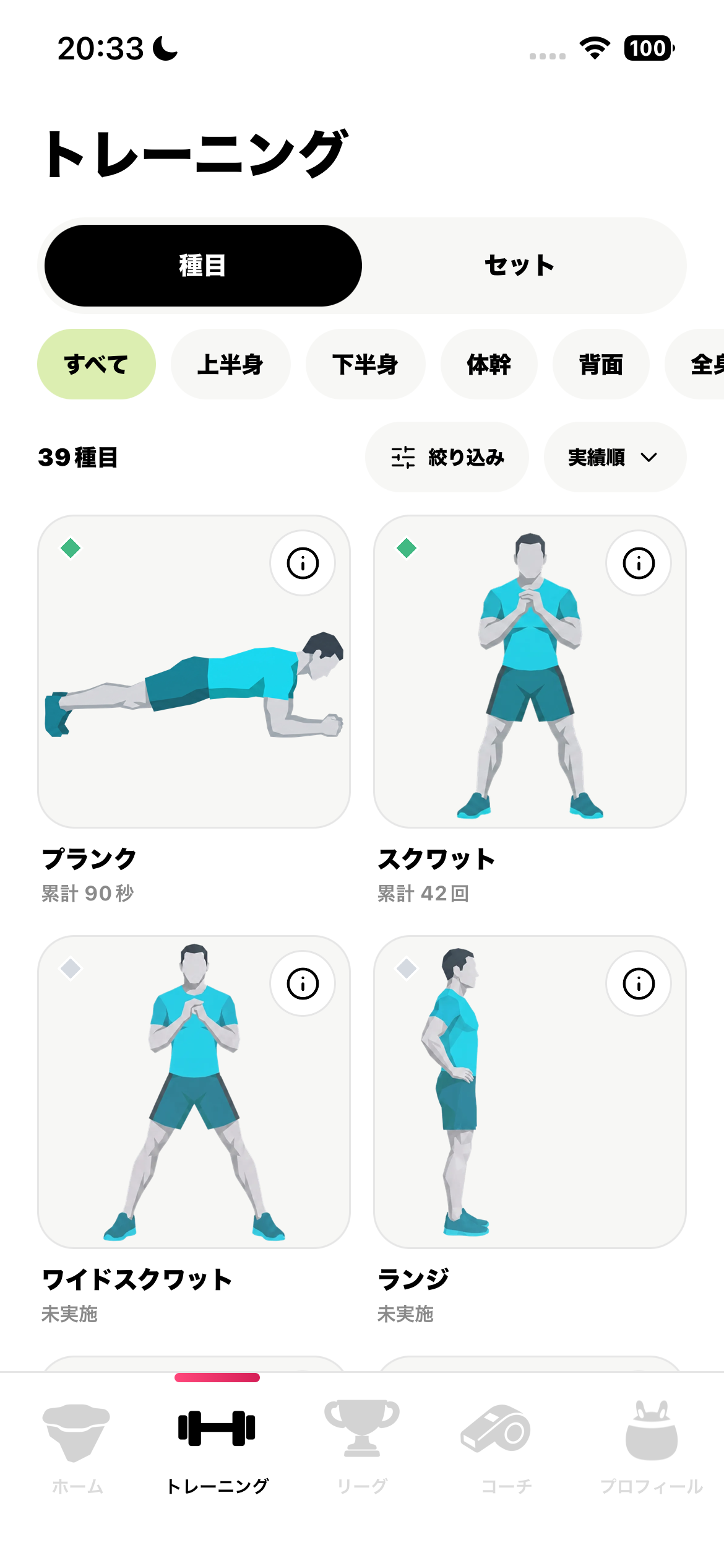 Fitletトレーニング。39種目の一覧